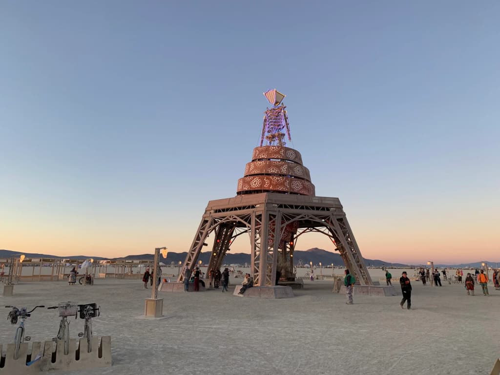Nighttime art and fire at Burning Man