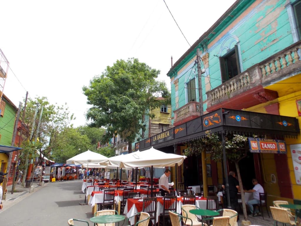 Caminito's vibrant houses and tango dancers