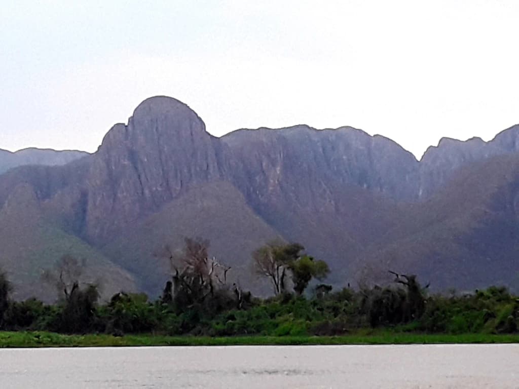 Jagged peaks of Serra do Amolar rising above the Pantanal wetlands