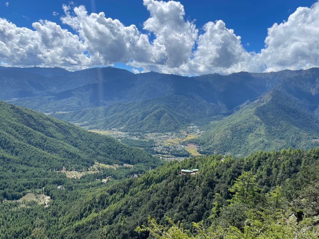 Tiger's Nest Monastery with prayer flags fluttering in the wind